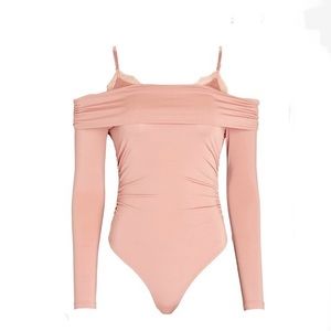 NIGHT NIGHT JONATHAN SIMKHAI COLD-SHOULDER LACE-TRIMMED JERSEY BODYSUIT IN BLUSH